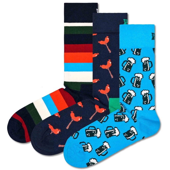 Happy Socks, Унисекс дълги чорапи - 3 чифта, Син, 41-46