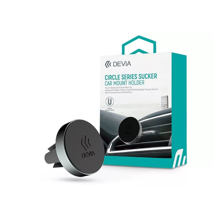 Suport auto telefon Devia Circle Series Sucker, suport magnetic universal, montare pe grila de ventilatie, negru, 1 buc