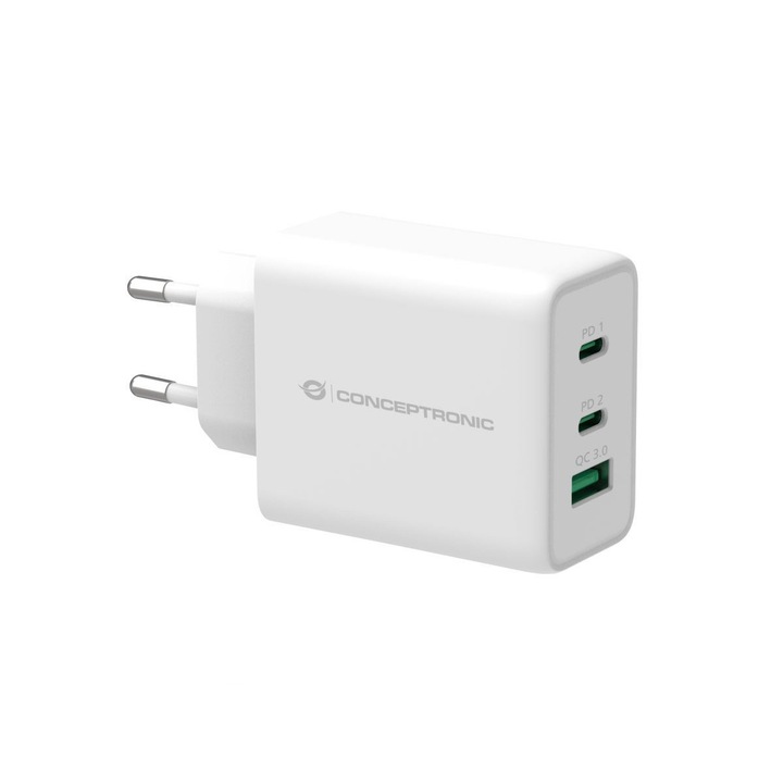 Incarcator retea Conceptronic, 65 W, 1 x USB-A, 2 x USB-C, alb