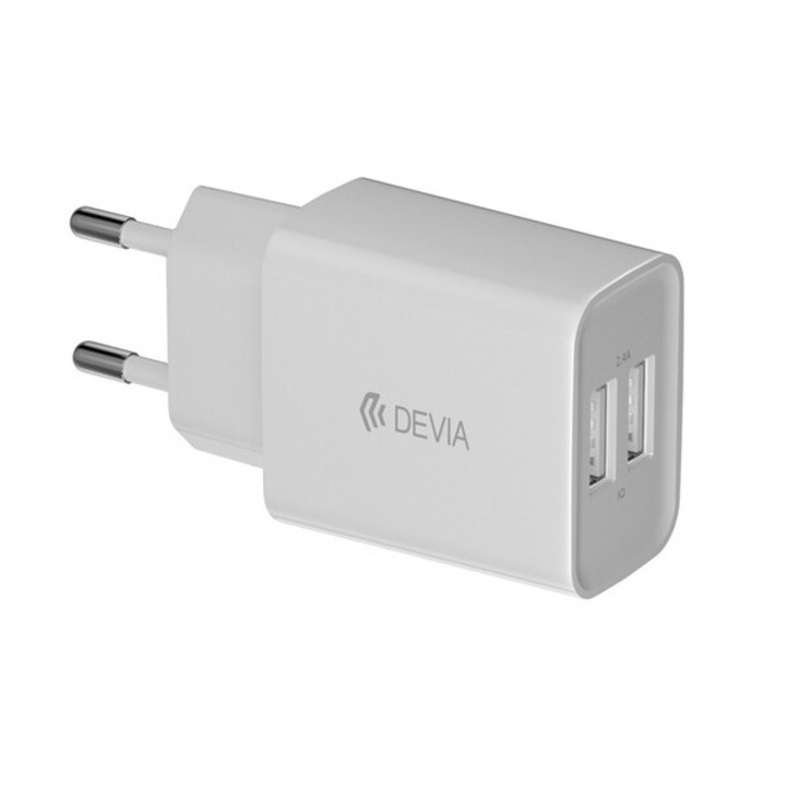 Devia 2xUSB hálózati töltő adapter - 5V/2,4A - Devia Smart Series 2 USB Charger - fehér