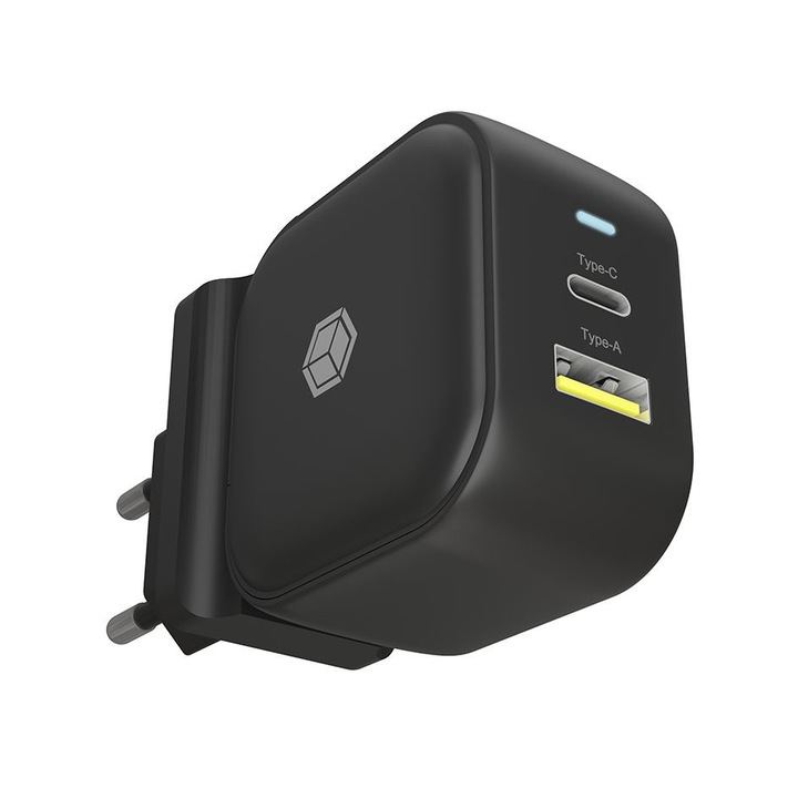 Incarcator de retea Raidsonic IcyBox, 2 porturi USB/C, negru