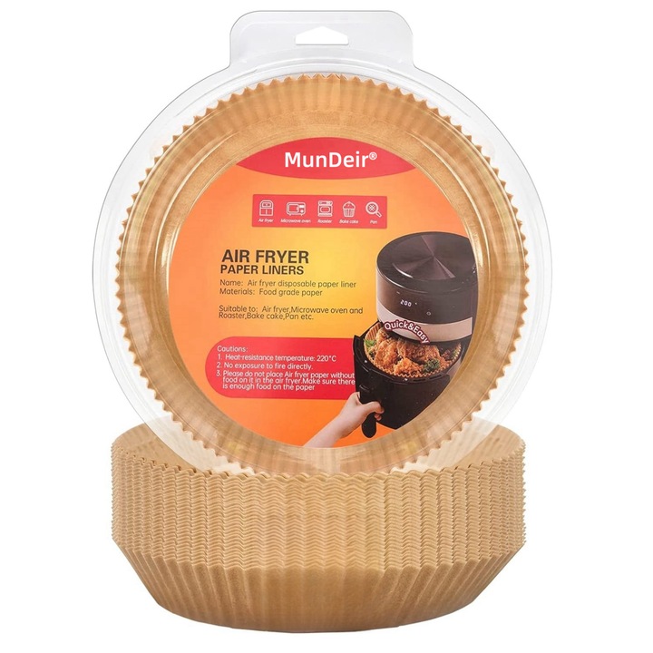 Hartie de copt pentru Air Fryer, Circular, 20cm×4.5cm, Maro, MunDeir®, 100 Bucati