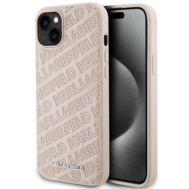 Tok iPhone 15 / iPhone 14 / iPhone 13 telefonokhoz - Karl Lagerfeld átlós steppelt K minta (KLHCP15SPQKPMP) - rózsaszín