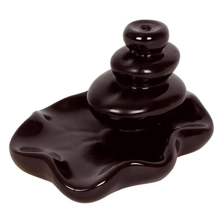 Fantana cu fum invers, JUP, 3 pietre Zen, Pentru relaxare si meditatie, Ceramica, 12x7 cm, Negru