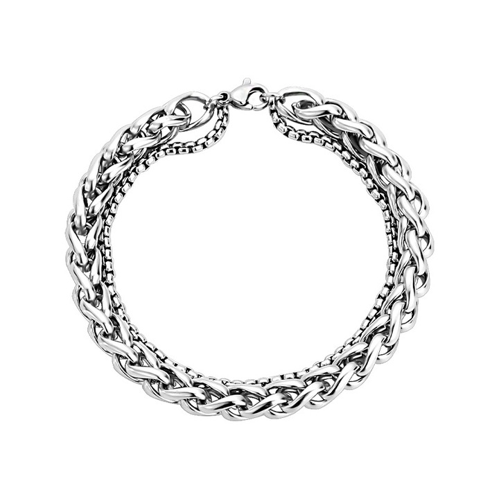 Bratara vintage pentru barbati, Argint galvanizat, 21 cm, Argintiu