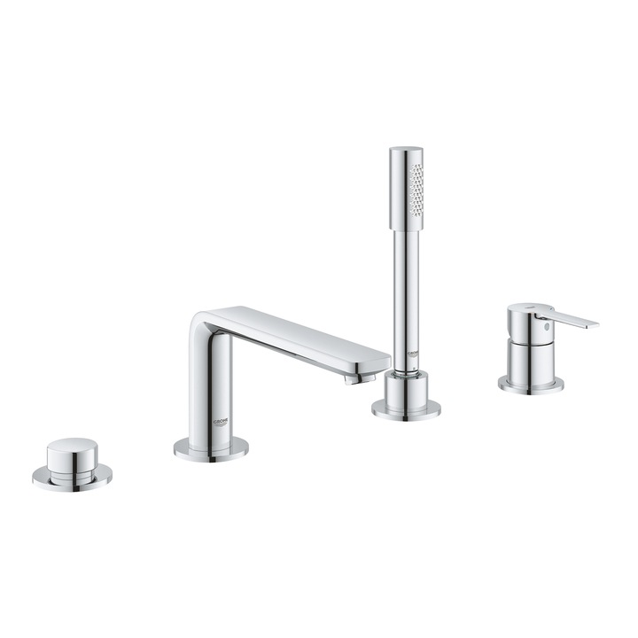 Смесител Grohe Lineare 19577001, Стоящ, За вана, Четиридупков монтаж, С ръчен душ и превключвател, Хром