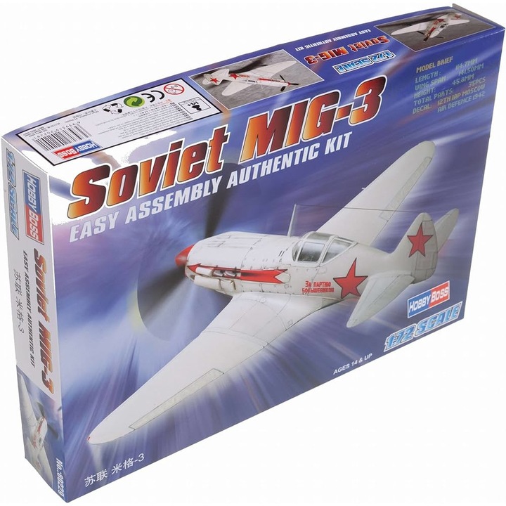 Kit de construit avion MIG-3, Lungime 11.47 cm, Scara 1:72 - asamblare usoara