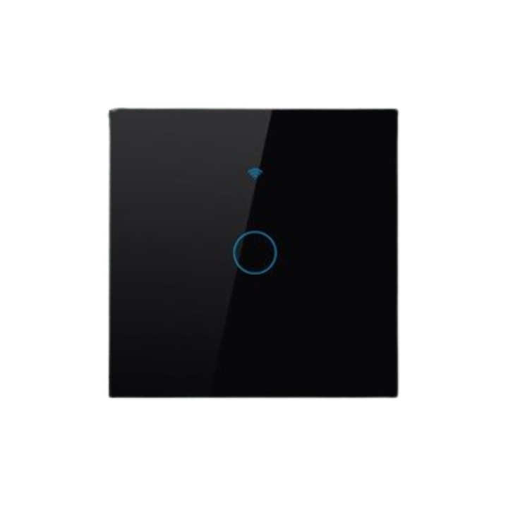 Okoskapcsoló, Fekete Érintőképernyővel, Wi-Fi, Nulla Vezeték Nélkül, Egy Modulos, RF, Edzett Üveg, Tuya, Life Smart, Kompatibilis az Amazon Alexa/Google Assistant-tel, Okos