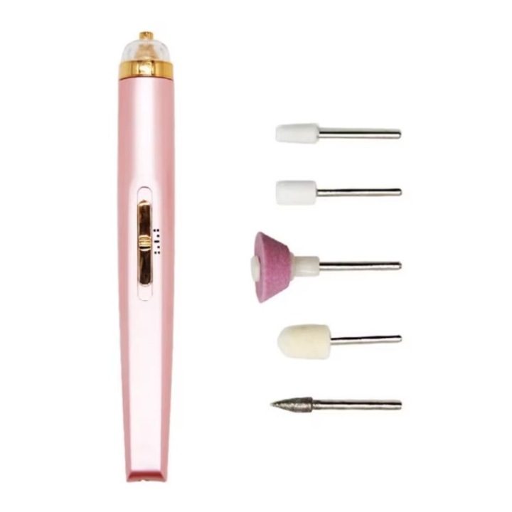 Електрическа пила за нокти, маникюр, педикюр и лакочистител 5 в 1 розов