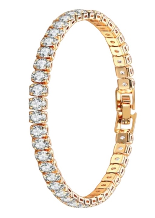 Bratara Tennis 4mm, THK, Pietre zirconiu, placata cu aur 18K, Auriu - 19 cm