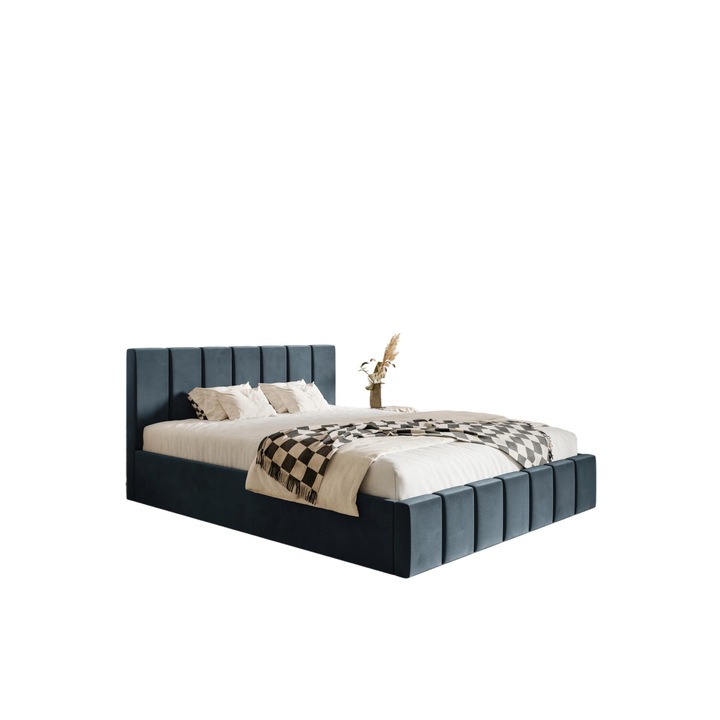 Pat tapitat, Tucco, Lemn, 120x200, Albastru