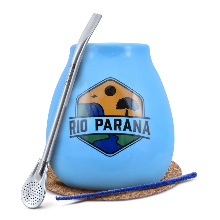 Cana Pentru Yerba Mate, Set Albastru 330 ml, Cebador, Bombilla