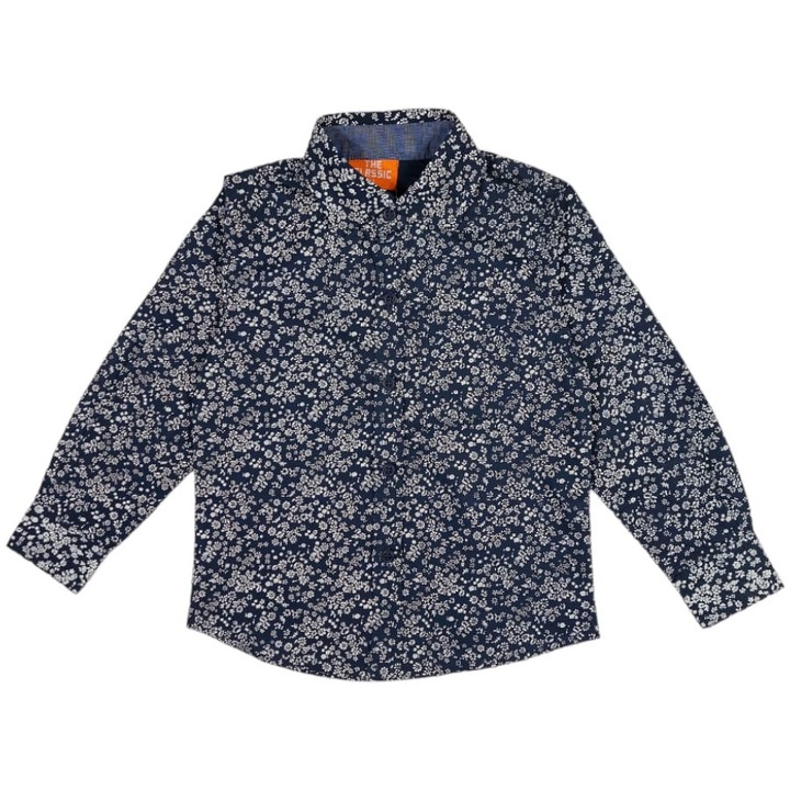 Camasa cu maneca lunga FLORAL pentru copii/baietei, 100% bumbac, Bleumarin