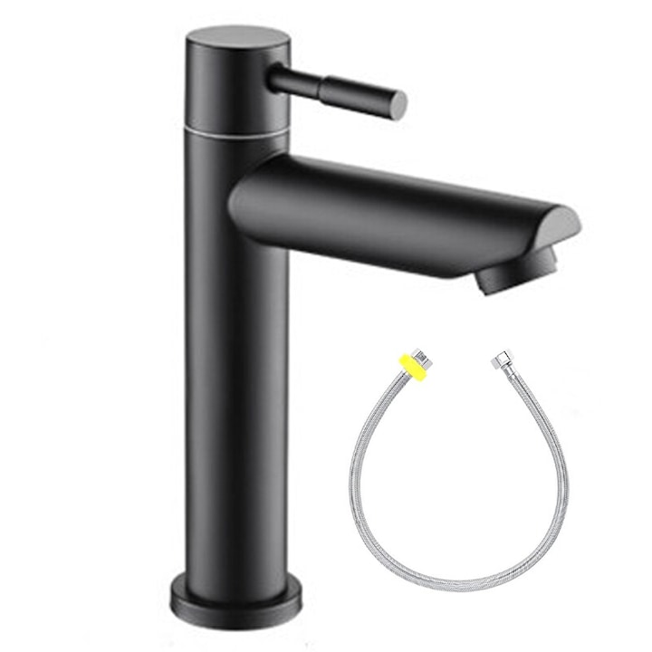 Fürdőszoba mosogató csaptelep, YWX, Egy típus, Dupla hideg-meleg szabályozás, Vastagított talp, Rozsdamentes acél, Matt fekete