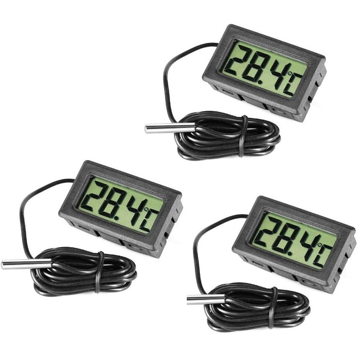Monitor de temperatura cu termometru LCD digital, LLWL, 3 buc, Gri