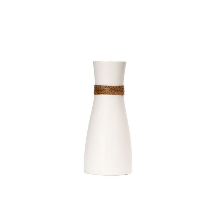Vaza decorativa, LLWL, Ceramica, 10.6 x 10.6 x 25 cm, Alb / Bej