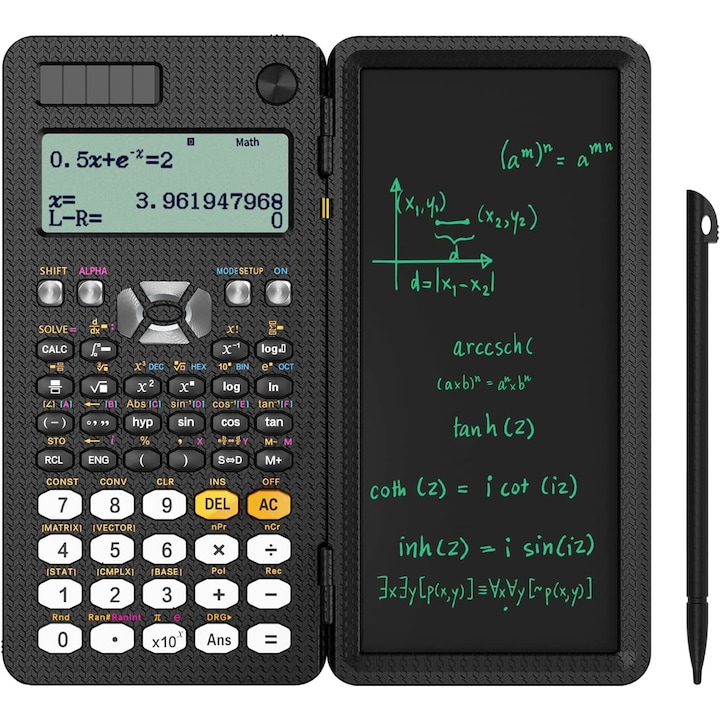 Calculator stiintific cu tabla de scris, Llwl, 16.2 x 1.75 x 8.1 cm, Negru
