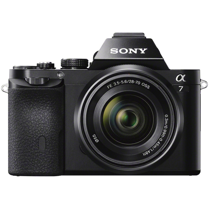 Фотоапарат Mirrorless Sony Alpha A7, 24.3 MP, Full-Frame, Wi-Fi, NFC, E-Mount, Черен + Обектив SEL2870 28-70mm, Черен