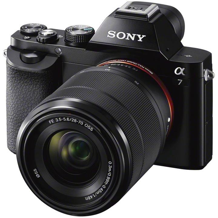 Фотоапарат Mirrorless Sony Alpha A7, 24.3 MP, Full-Frame, Wi-Fi, NFC, E-Mount, Черен + Обектив SEL2870 28-70mm, Черен