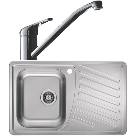 Pachet chiuveta + baterie Alveus ELEGANT30LEINENST + RIVIERA, Picurator pe dreapta, Inox