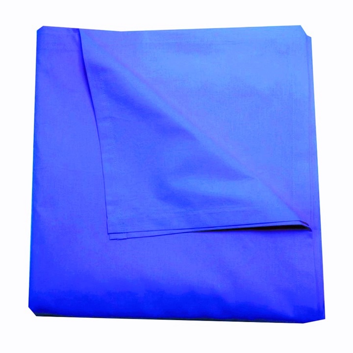 Cearsaf de pat 220 x 250, Casa Bucuriei, albastru regal, bumbac organic lux 100%