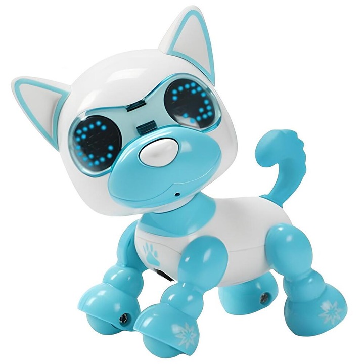 Куче играчка робот, слънчево устройство, звук, електрическо разпознаване, гласово повторение, бяло/синьо