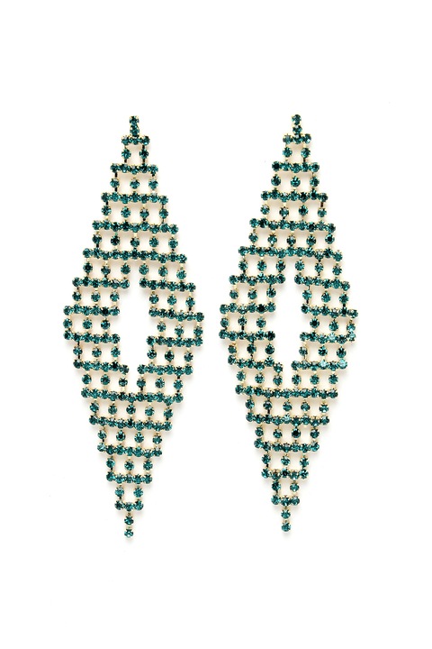 AVANT-GARDE PARIS, Cercei in forma de romb placati cu aur de 18K si decorati cu cristale, Verde, Auriu