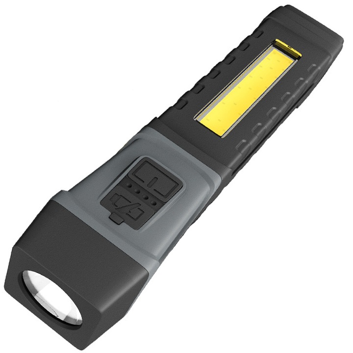 Професионален фенер, YWX, 5 режима на светене, водоустойчив, USB зареждане, черен