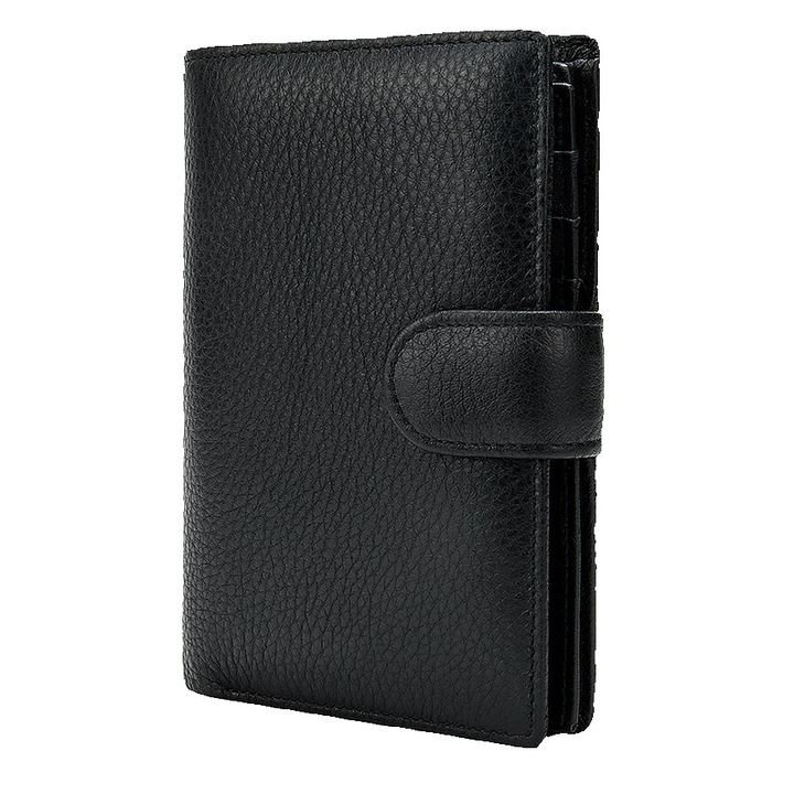 Férfi pénztárca, Lucmark, Valódi bőr, 14x10x1, 5 cm, Fekete