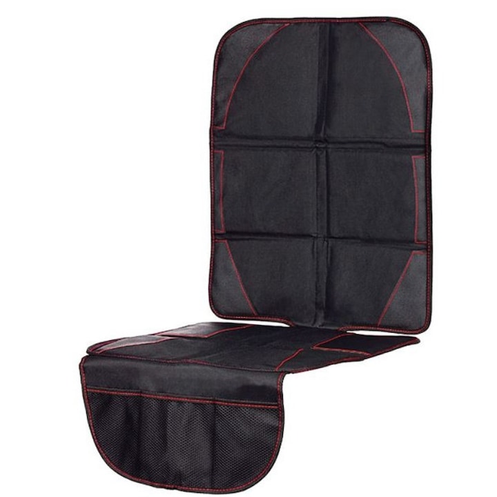 Протектор за столче за кола, 3 джоба за съхранение, универсален, предлага защита на предната или задната седалка, водоустойчив, нехлъзгащ се, може да се пере, черен, 47x88 см