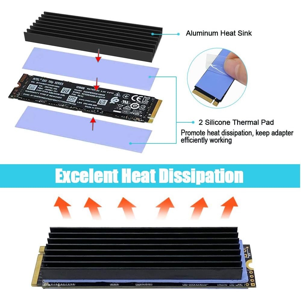 M.2 NVME SSD към PCIe адаптер, JENUOS®, С алуминиев радиатор и ...