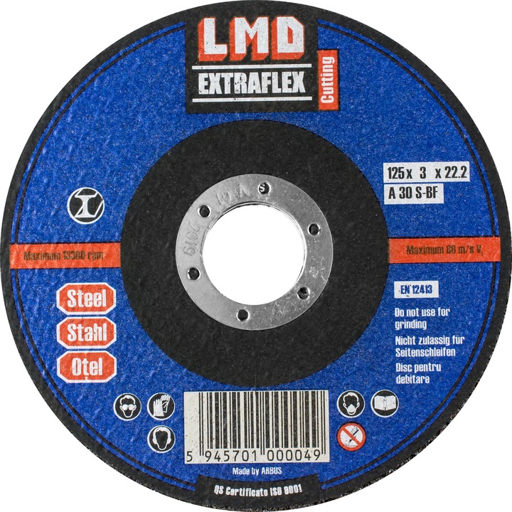 Сигурен абразивен диск за рязане на метал, 20 бр./кутия, LMD EXTRAFLEX, 125x3x22.2