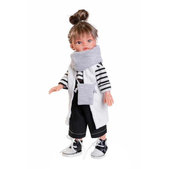 Papusa realista Emily Grunge satena, cu pantaloni, vesta si gentuta, 33 cm, Antonio Juan