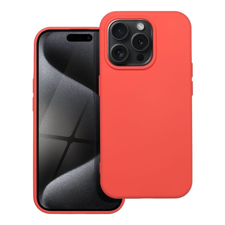 Carcasa spate din silicon compatibila cu iPhone 16 Pro Max, cu interior in piele intoarsa, mata, culoare piersica, silicon