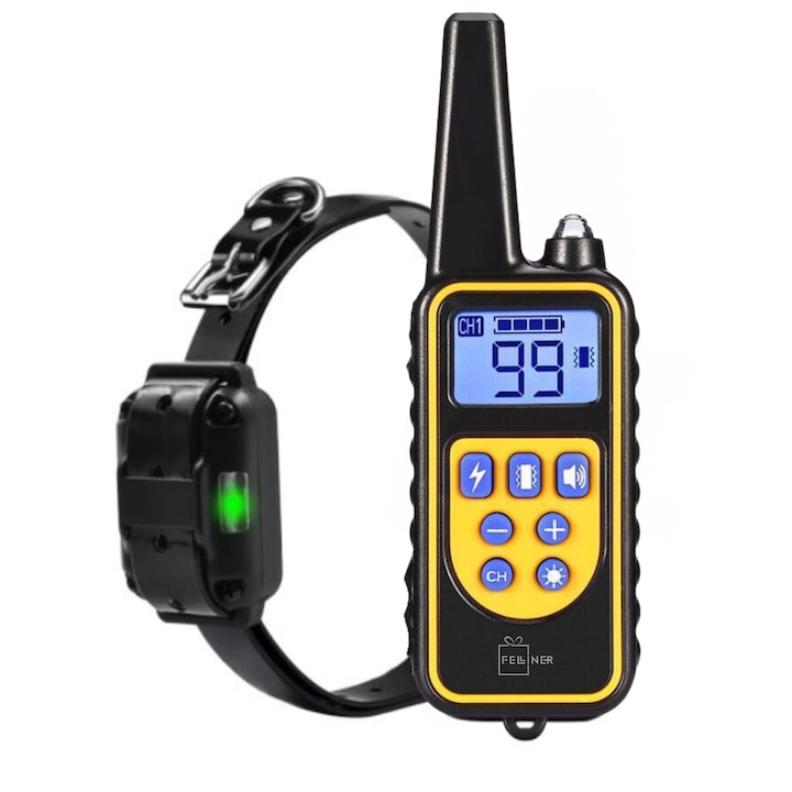 Електронен тренировъчен нашийник, Велимир, обхват 800 м, водосточен, прахоустойчив, гумени електроди, обиколка 21-68 сам, черен