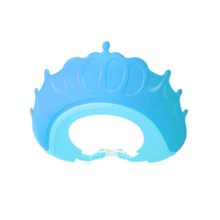 Детска шапка за къпане Teno®, защита от шампоан за очи и уши, регулируема, форма на крал/кралица, синя
