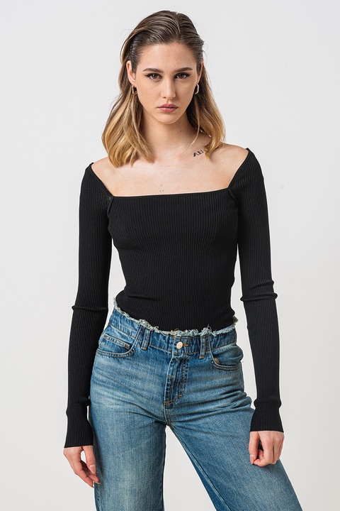 Max&Co, Tolone szűk fazonú pulóver szögletes nyakrésszel, Fekete, M