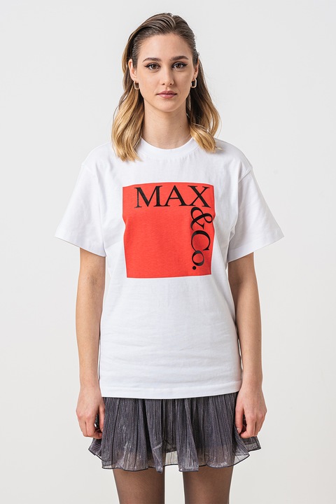 Max&Co, Тениска с лого, Бял, S