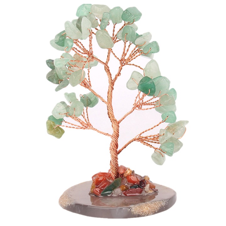 Szív alakú 7 csakrás féldrágakő fa - EZGETOP® Feng shui kristály dekor, prémium irodai kiegészítők, zöld