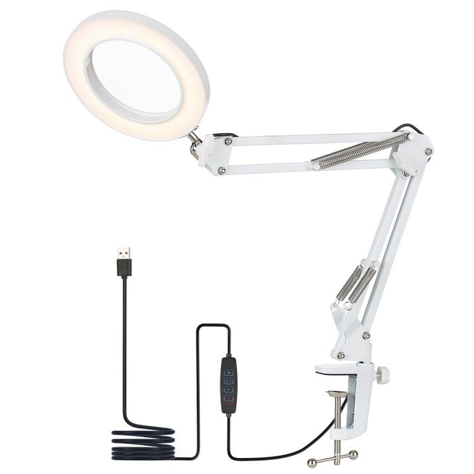 LED Magnifier Desk Lamp 8x Magnifying Glass with Light Swing Arm Desk Table  Light USB Reading, 1 unit - City Market