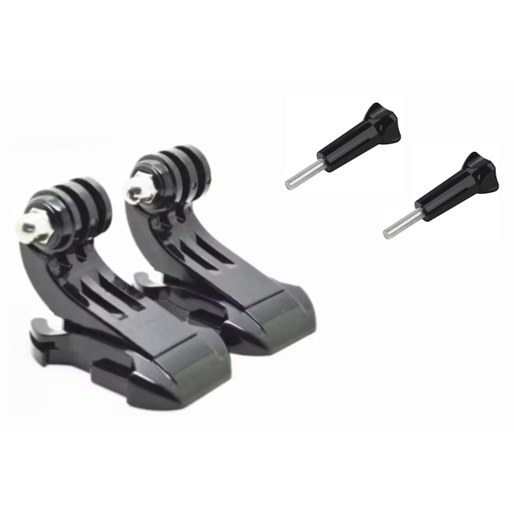 Adaptor/Clema de prindere fixare quick-release in forma de J, J-Hook X 2 buc si Surub plastic X 2 buc, compatibila cu camerele video sport GoPro Hero 1 2 3 + 4 5 6 7 8 9 10 11 12 Session Mini Max Fusion, insta360 One X Go, SJcam, DJI Action, Universal