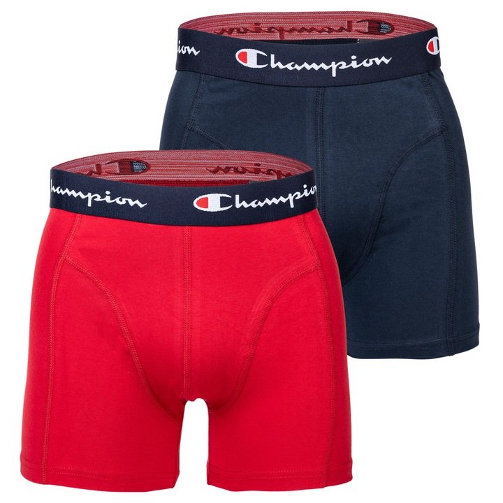 Champion, Set de boxeri cu banda logo - 2 perechi, Rosu/Bleumarin
