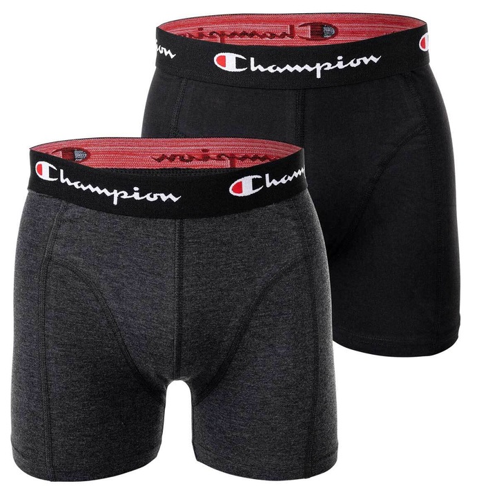 Champion, Set de boxeri cu banda logo - 2 perechi, Negru/Gri