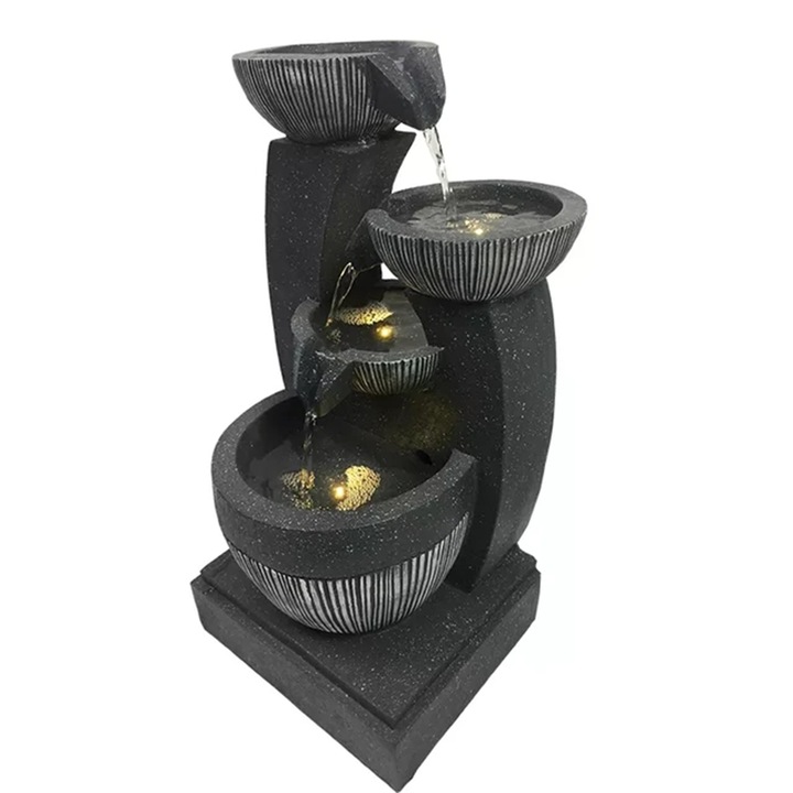 Fantana arteziana cu iluminare led, pompa submersibila, gri, 46x23.5x20 cm