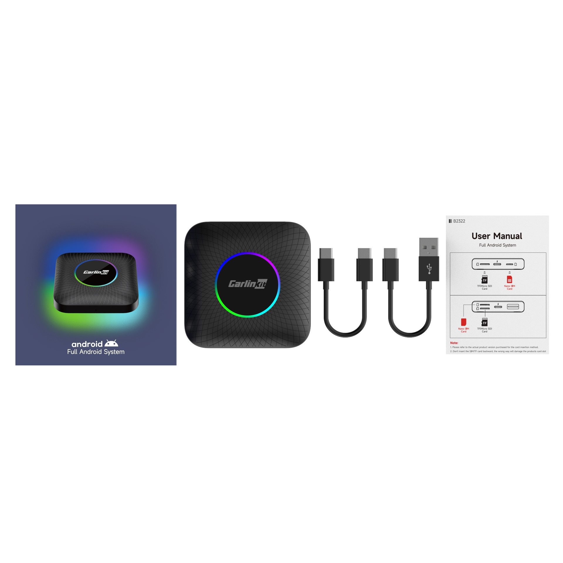 Adaptor Carlinkit AI TBox Ambient LED Android 13.0 - 4G/64G Wireless Apple Carplay  Android Auto / SIM SD card 