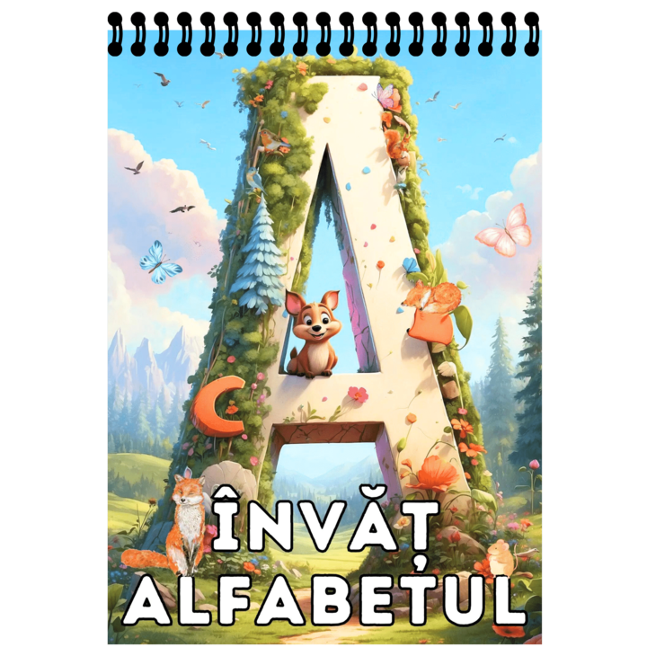 Invat alfabetul, Carte de colorat pentru copii cu litere din alfabet, A4, 60 pagini, seria Opin Puk