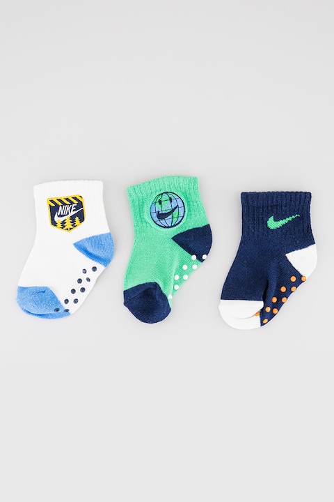 Nike, Къси чорапи с памук - 3 чифта, Бял/Зелен/Тъмносин, 16-17 EU
