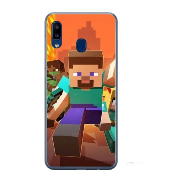 Husa personalizata HQ Print si Folie de Silicon pentru Samsung Galaxy A40, Minecraft #1, S1D1M0125, Atlas