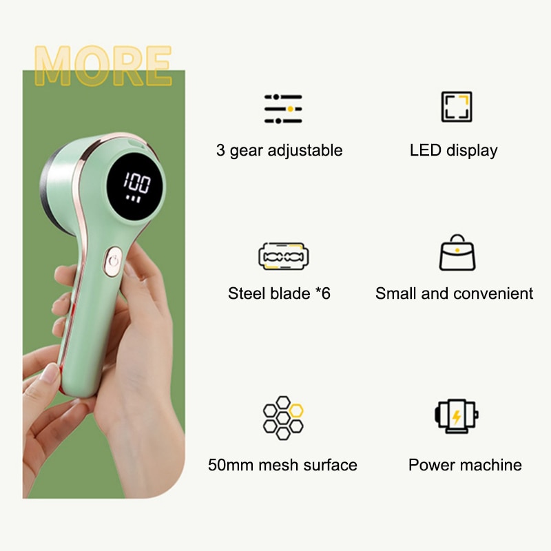 Aparat de curatat scame, JESWO,3 Viteze Ajustabile, Afisaj Digital LED, incarcare USB Type-C, Protectie Dubla Tesaturi, Verde