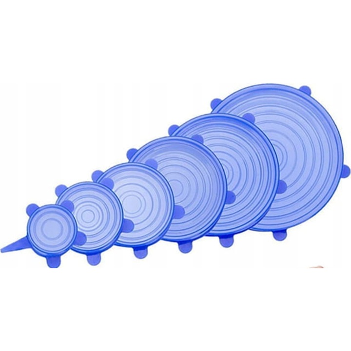 Set 12 capace din silicon pentru oale alimentare, XYZ, Albastru transparent